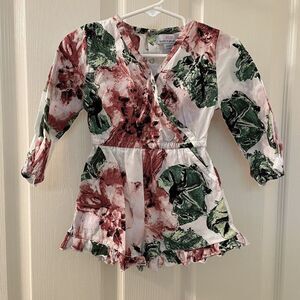 Bailey's Blossoms Floral Romper Long Sleeve Shorty Pockets Girls Size 2T
